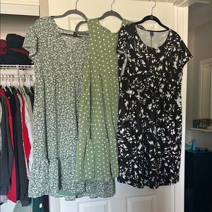 SHEIN Green and Black Floral Dresses